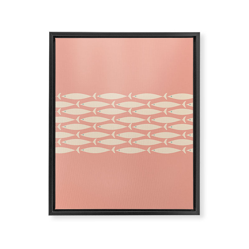 Mid Century Modern Fish Stripe Minimalist Pattern in Soft Blush Pink and Cream Framed Canvas Print Gallery Image 8