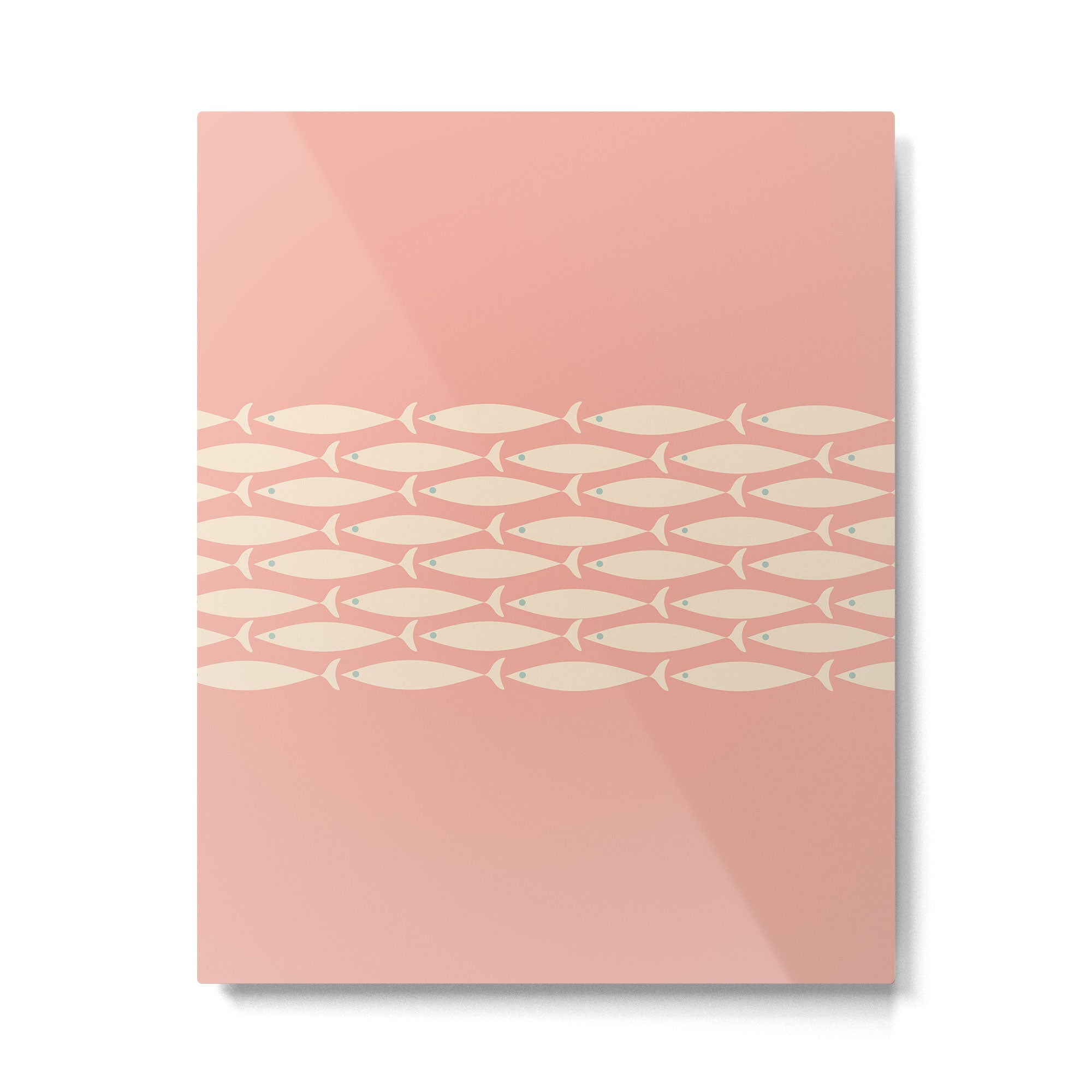 Mid Century Modern Fish Stripe Minimalist Pattern in Soft Blush Pink and Cream Metal Print Gallery Image 6