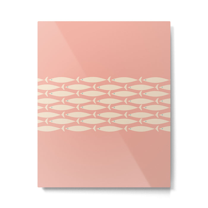 Mid Century Modern Fish Stripe Minimalist Pattern in Soft Blush Pink and Cream Metal Print Gallery Image 1