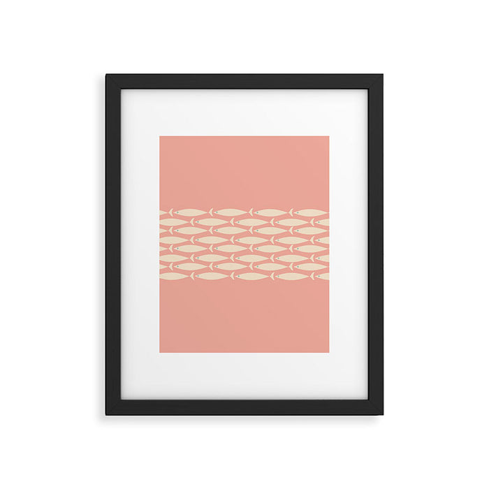 Mid Century Modern Fish Stripe Minimalist Pattern in Soft Blush Pink and Cream Framed Art Print Gallery Image 1