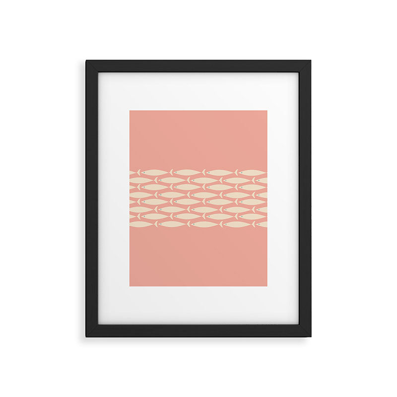 Mid Century Modern Fish Stripe Minimalist Pattern in Soft Blush Pink and Cream Framed Art Print Gallery Image 6