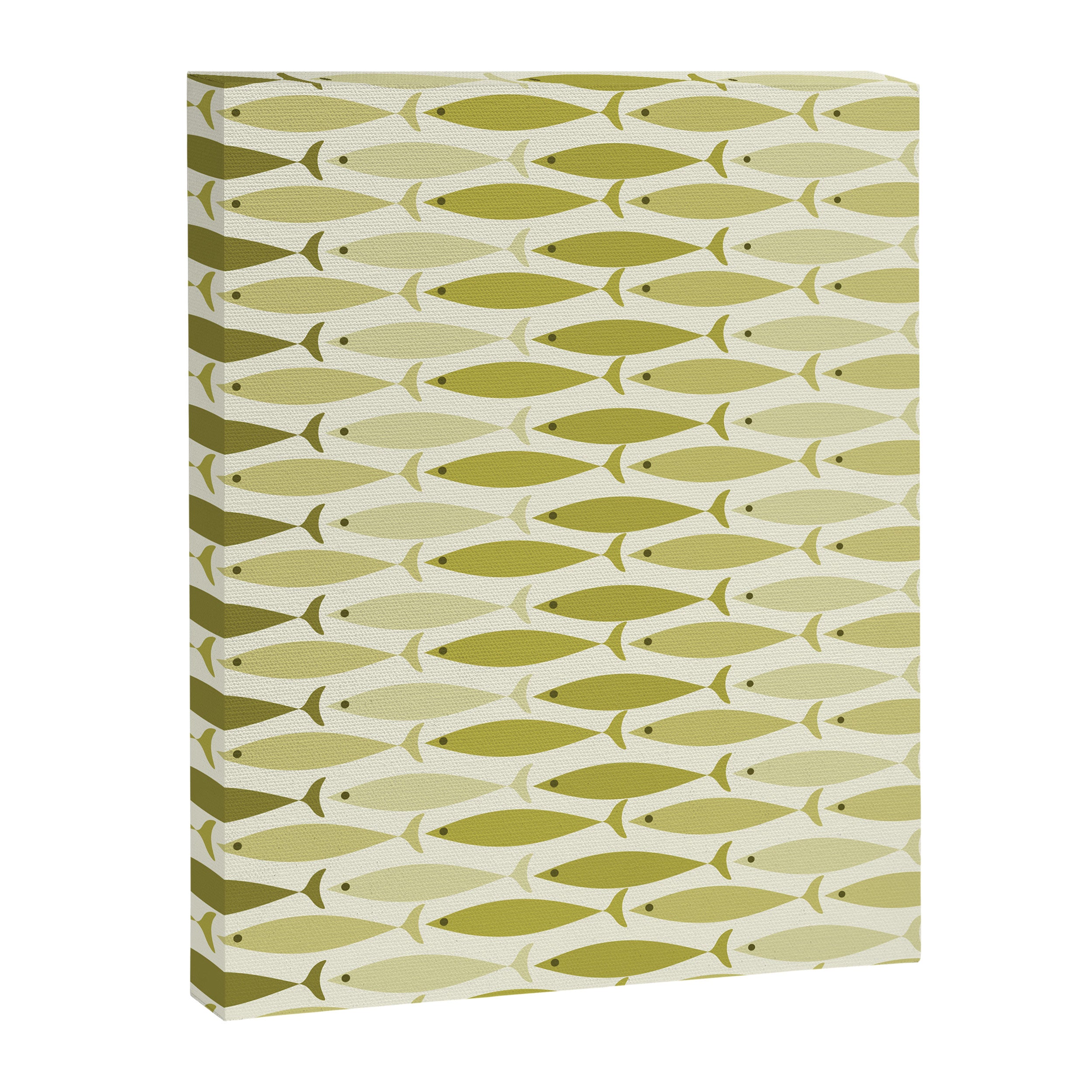 Mid Century Modern Fish Stripe Pattern in Olive Khaki Green Tones Canvas Print Gallery Image 8