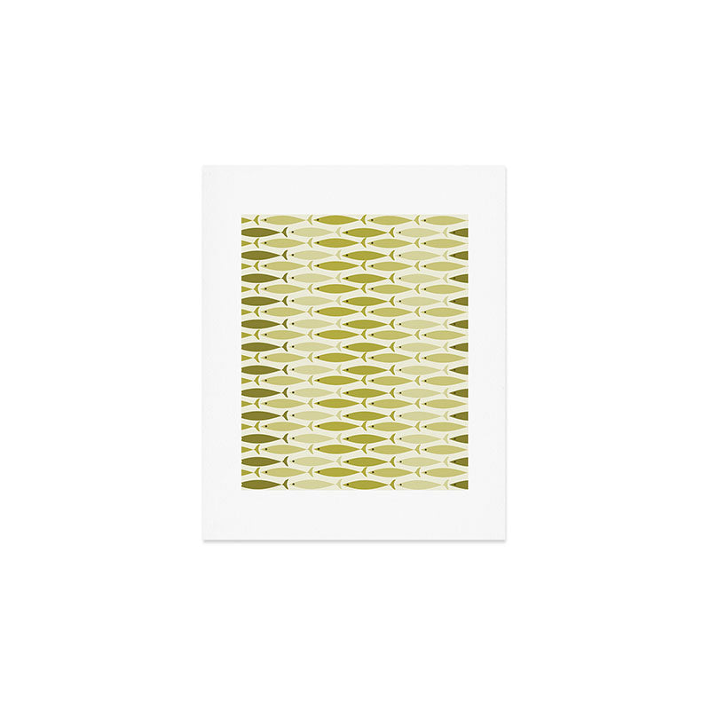 Mid Century Modern Fish Stripe Pattern in Olive Khaki Green Tones Art Print Gallery Image 1