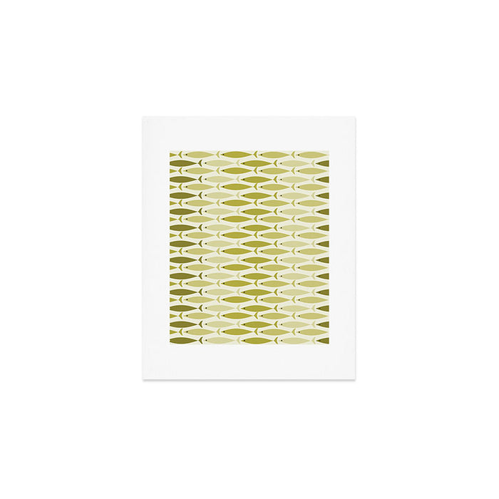 Mid Century Modern Fish Stripe Pattern in Olive Khaki Green Tones Art Print Gallery Image 1