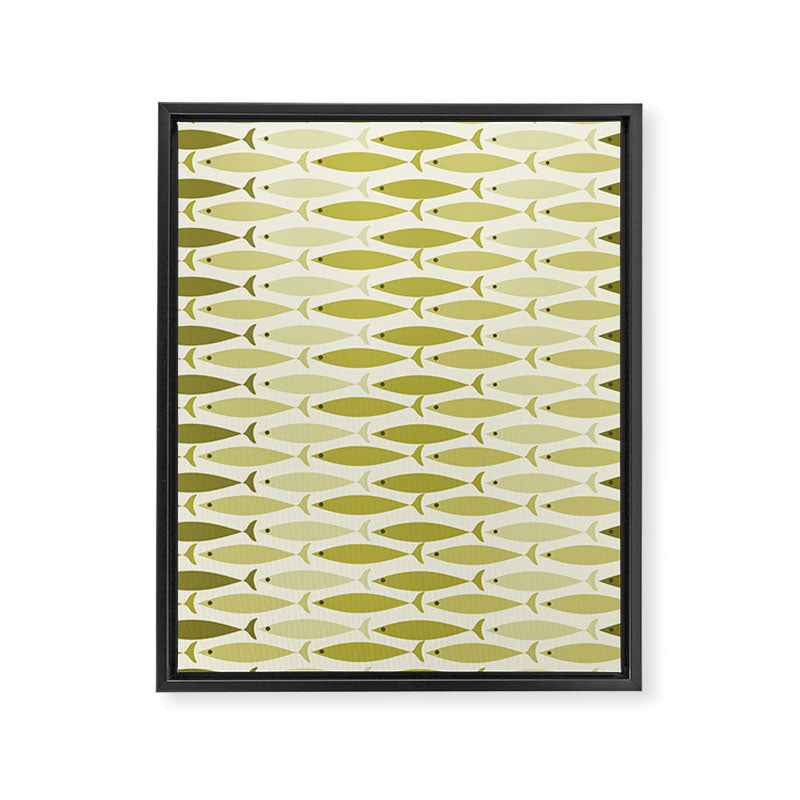 Mid Century Modern Fish Stripe Pattern in Olive Khaki Green Tones Framed Canvas Print Gallery Image 8