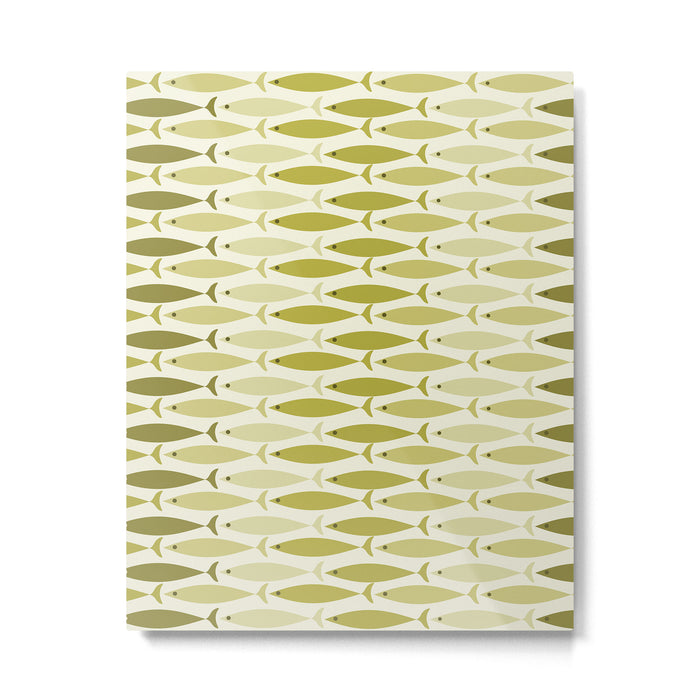 Mid Century Modern Fish Stripe Pattern in Olive Khaki Green Tones Metal Print Gallery Image 1