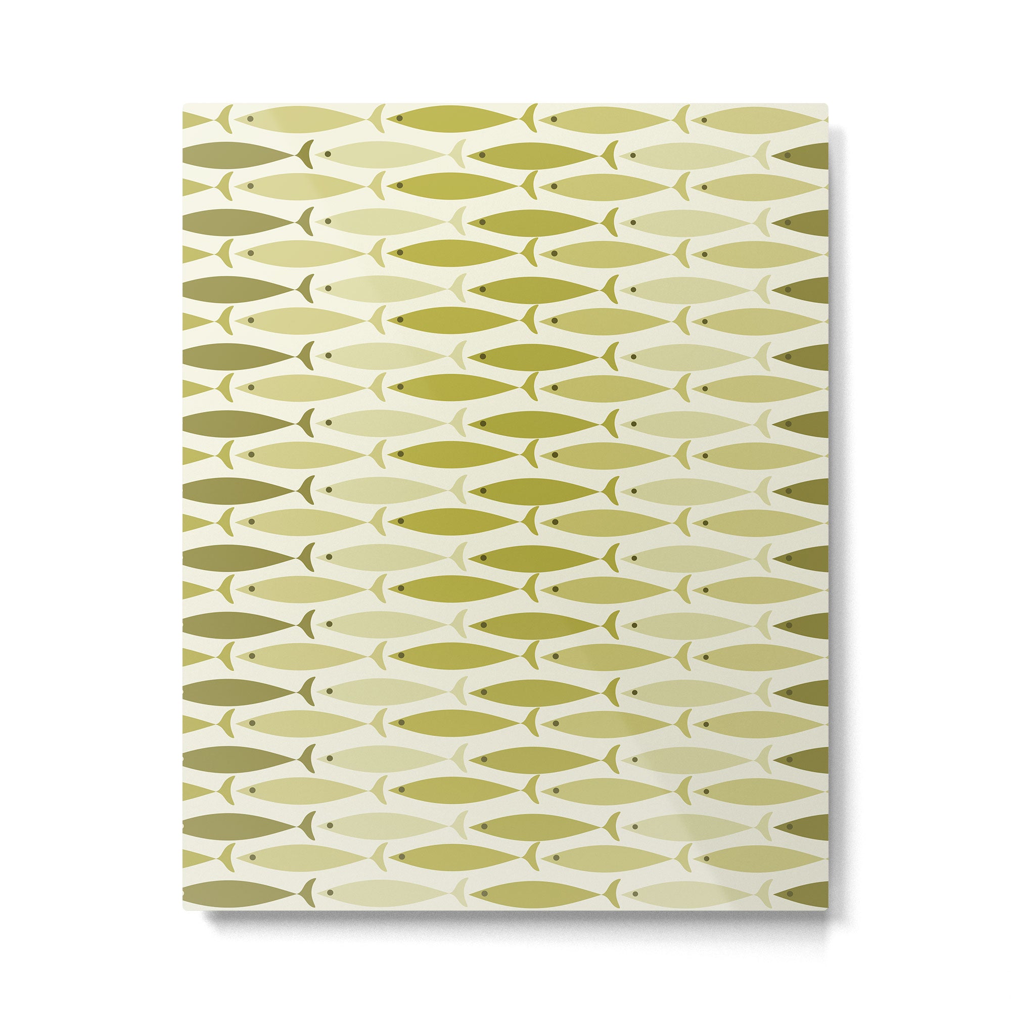 Mid Century Modern Fish Stripe Pattern in Olive Khaki Green Tones Metal Print Gallery Image 6