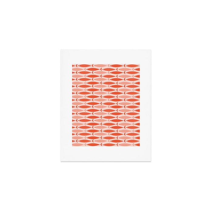 Mid Century Modern Fish Stripe Pattern Salmon Orange Art Print Gallery Image 1