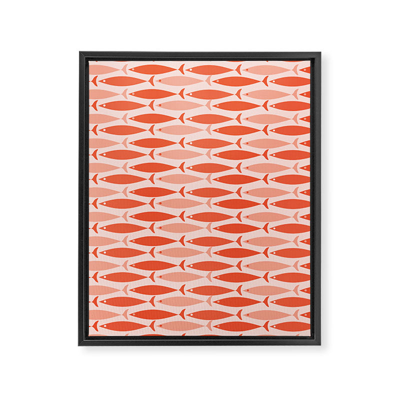 Mid Century Modern Fish Stripe Pattern Salmon Orange Framed Canvas Print Gallery Image 8