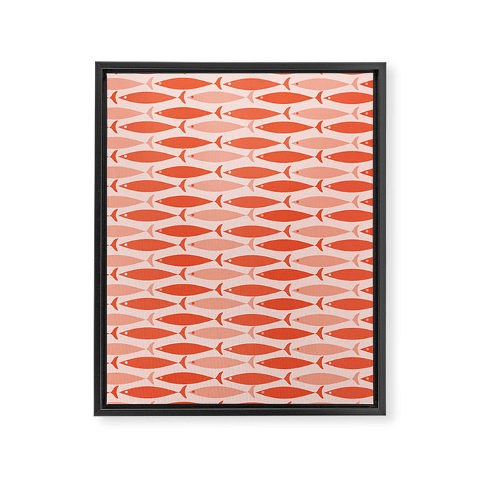 Mid Century Modern Fish Stripe Pattern Salmon Orange Framed Canvas Print Gallery Image 1