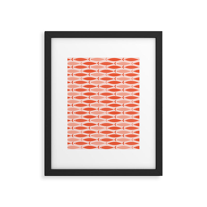 Mid Century Modern Fish Stripe Pattern Salmon Orange Framed Art Print Gallery Image 6