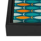 Mid Century Modern Fish Stripes Pattern Turquoise Orange Aqua Teal Framed Canvas Print Gallery Image 3