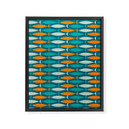 Mid Century Modern Fish Stripes Pattern Turquoise Orange Aqua Teal Framed Canvas Print Gallery Image 8