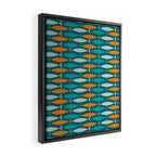 Mid Century Modern Fish Stripes Pattern Turquoise Orange Aqua Teal Framed Canvas Print Gallery Image 2