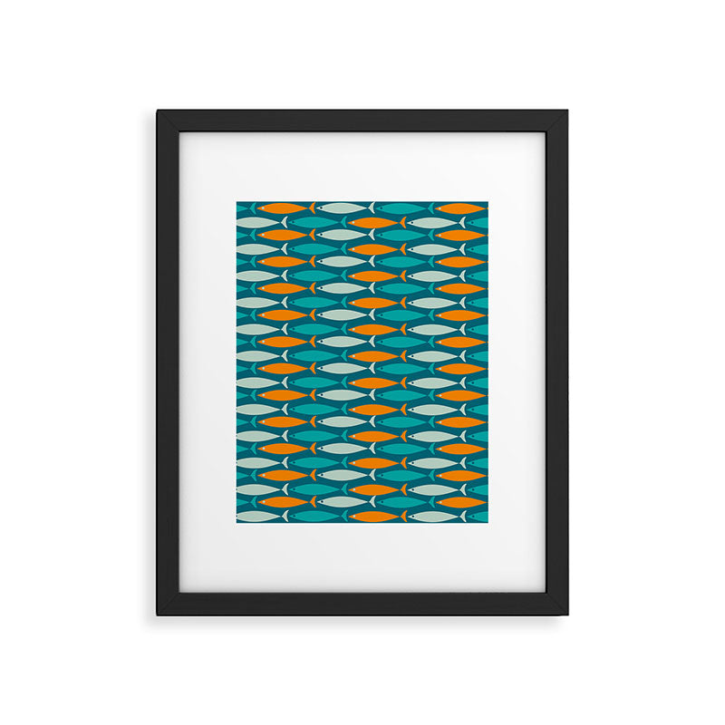 Mid Century Modern Fish Stripes Pattern Turquoise Orange Aqua Teal Framed Art Print Gallery Image 6