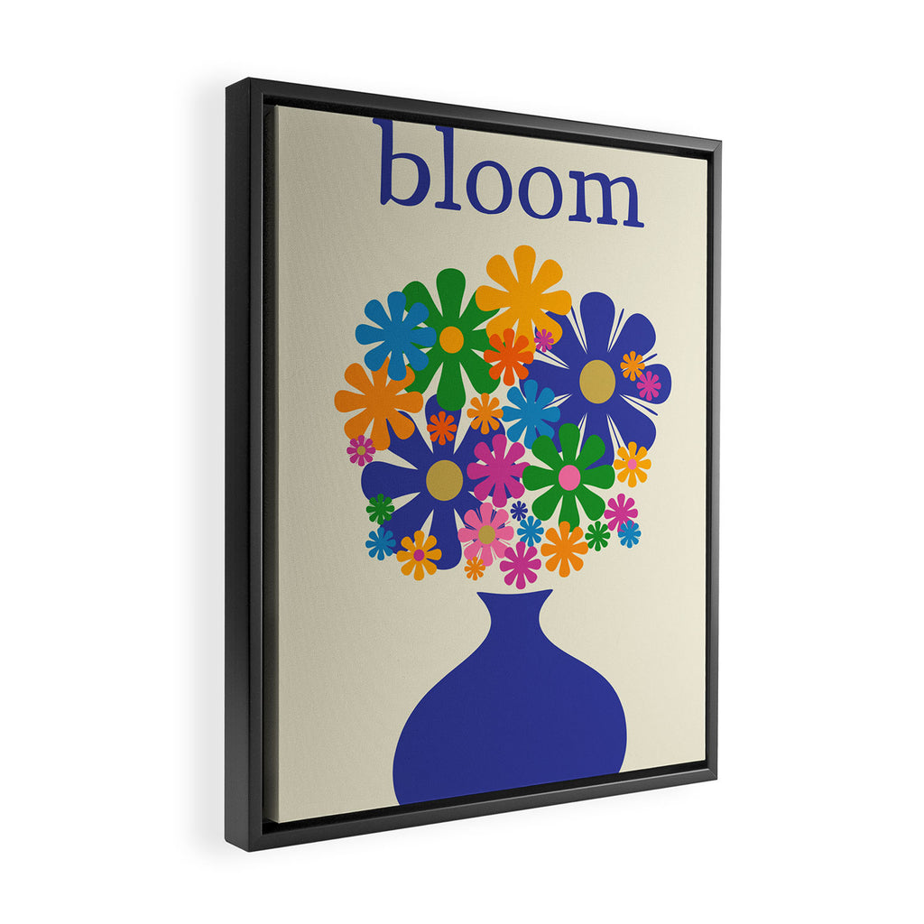 Mid Century Modern Flower Bloom Cheerful Retro Flowers in Vase Framed Canvas Print Gallery Image 2