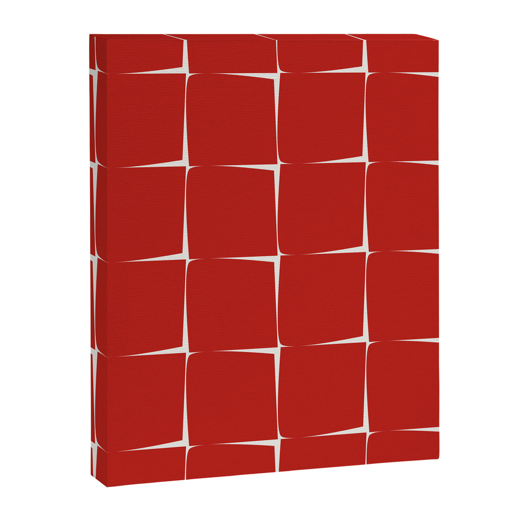 Mid Century Modern Flux Minimalist Check Grid Pattern in Red and Cream Canvas Print Gallery Image 8