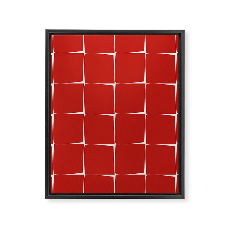 Mid Century Modern Flux Minimalist Check Grid Pattern in Red and Cream Framed Canvas Print Gallery Image 8