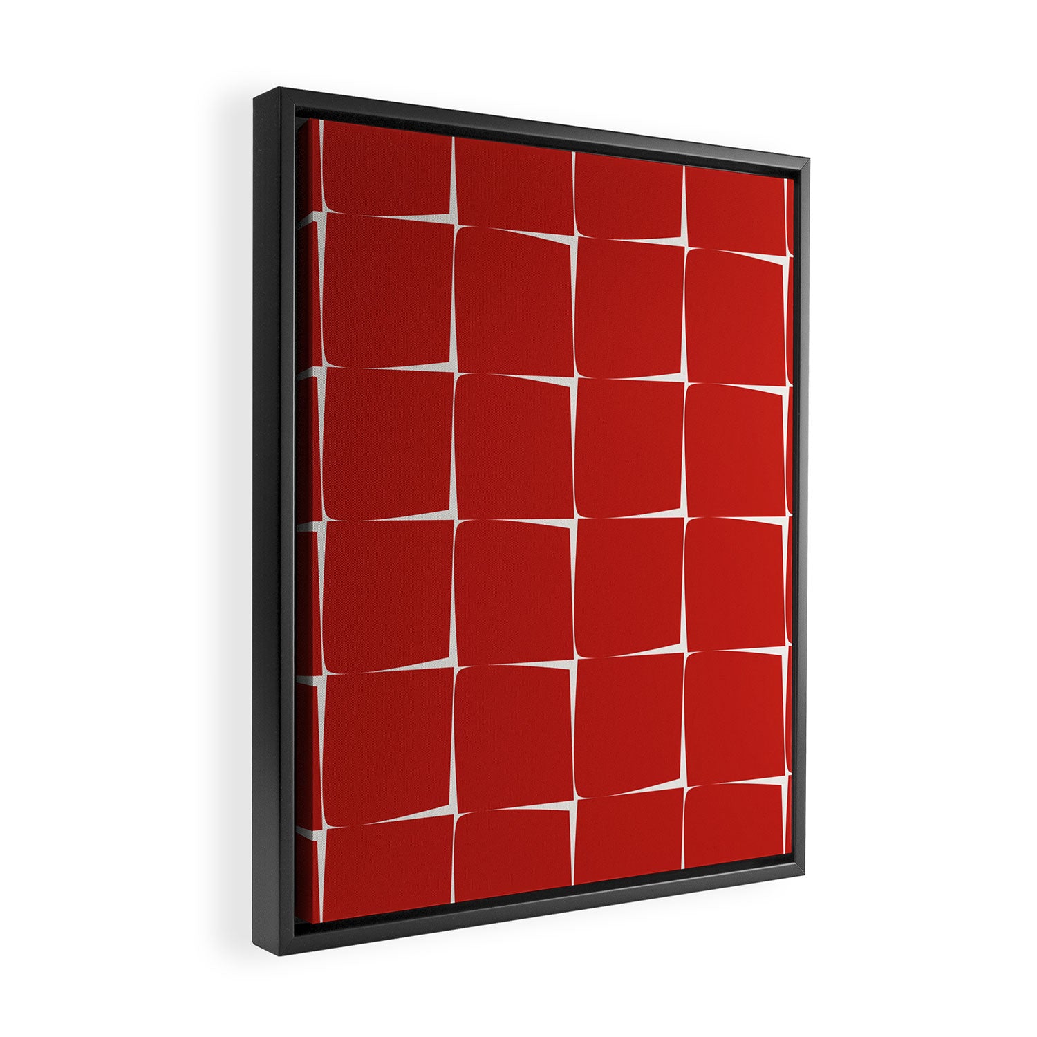 Mid Century Modern Flux Minimalist Check Grid Pattern in Red and Cream Framed Canvas Print Gallery Image 2