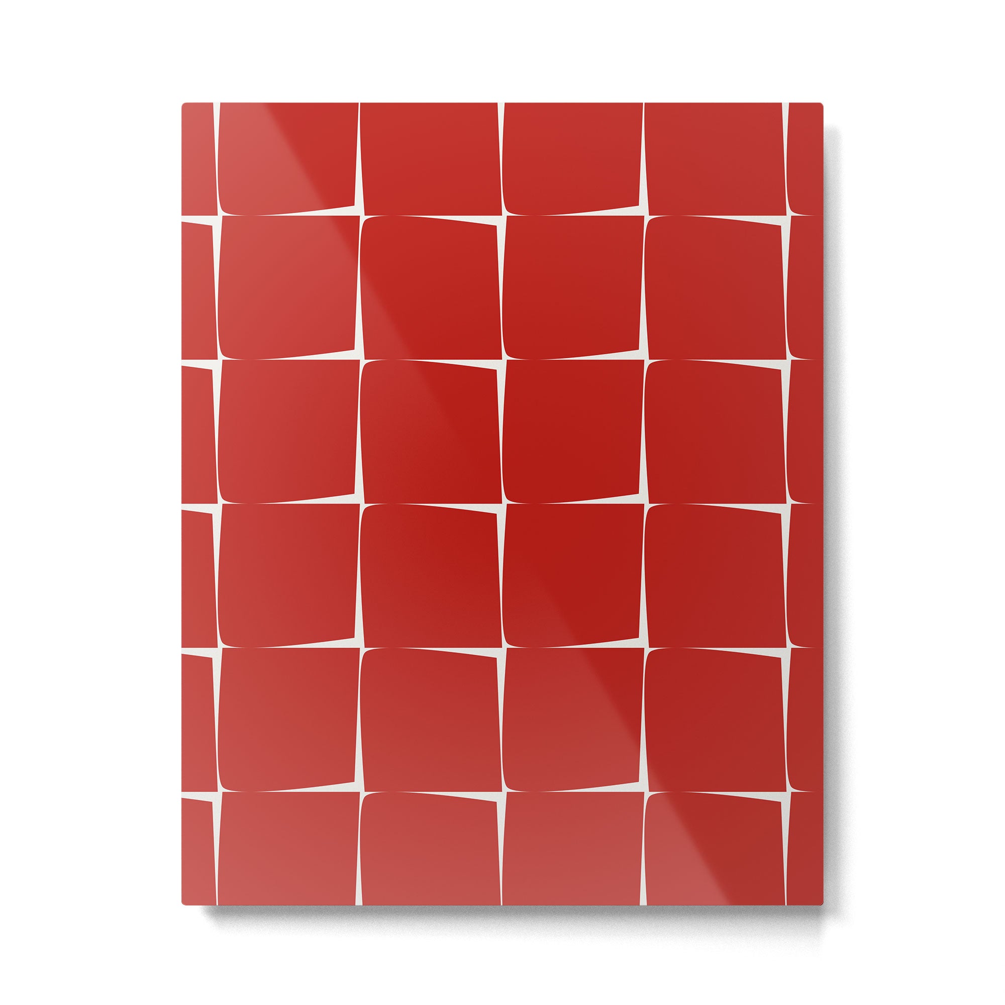 Mid Century Modern Flux Minimalist Check Grid Pattern in Red and Cream Metal Print Gallery Image 6