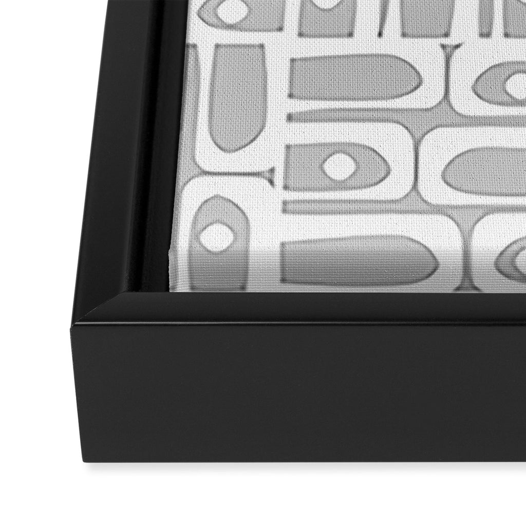 Mid Century Modern Geometric Abstract Minimalist Piquet Multi Pattern in Gray and White Framed Canvas Print Gallery Image 3