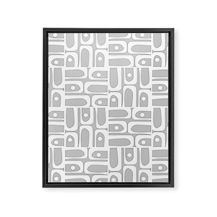 Mid Century Modern Geometric Abstract Minimalist Piquet Multi Pattern in Gray and White Framed Canvas Print Gallery Image 1