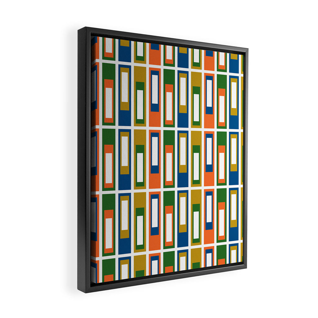 Mid Century Modern Geometric Abstract Multicolored Lexington Ave Pattern Framed Canvas Print Gallery Image 2