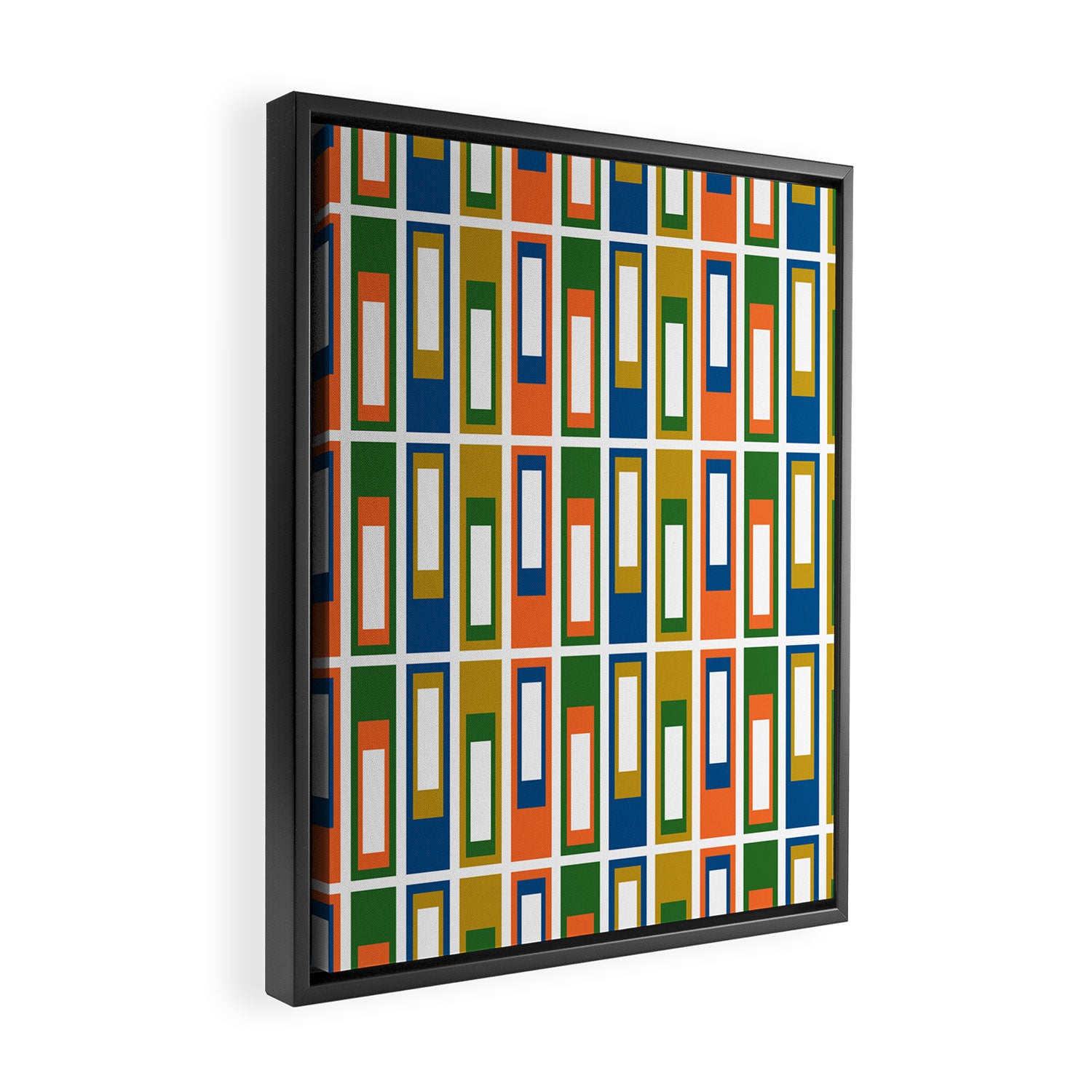 Mid Century Modern Geometric Abstract Multicolored Lexington Ave Pattern Framed Canvas Print Gallery Image 2