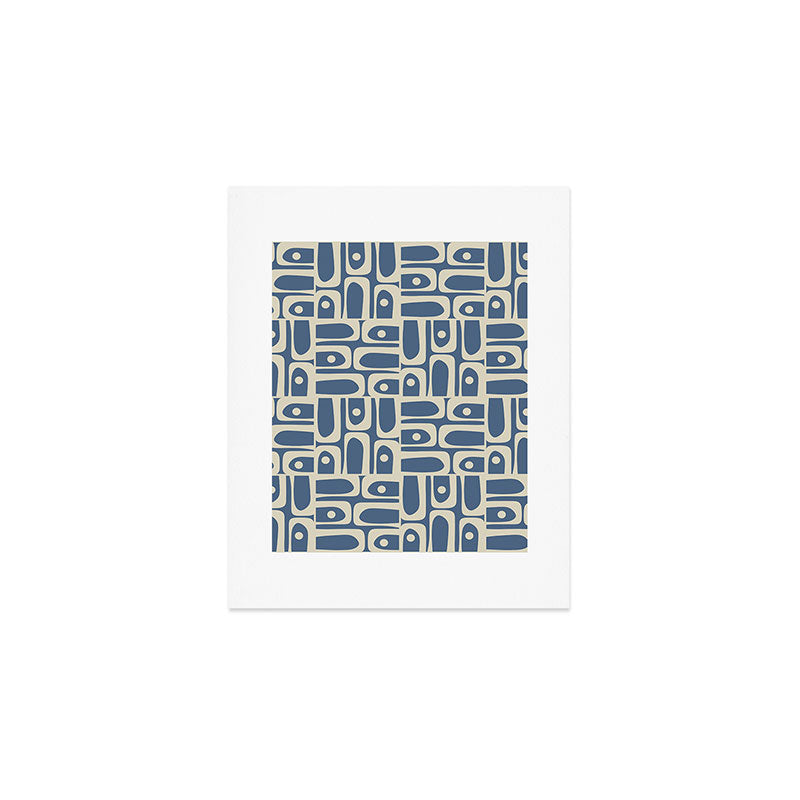 Mid Century Modern Geometric Abstract Piquet Multi Pattern in Blue Gray Beige Art Print Gallery Image 1