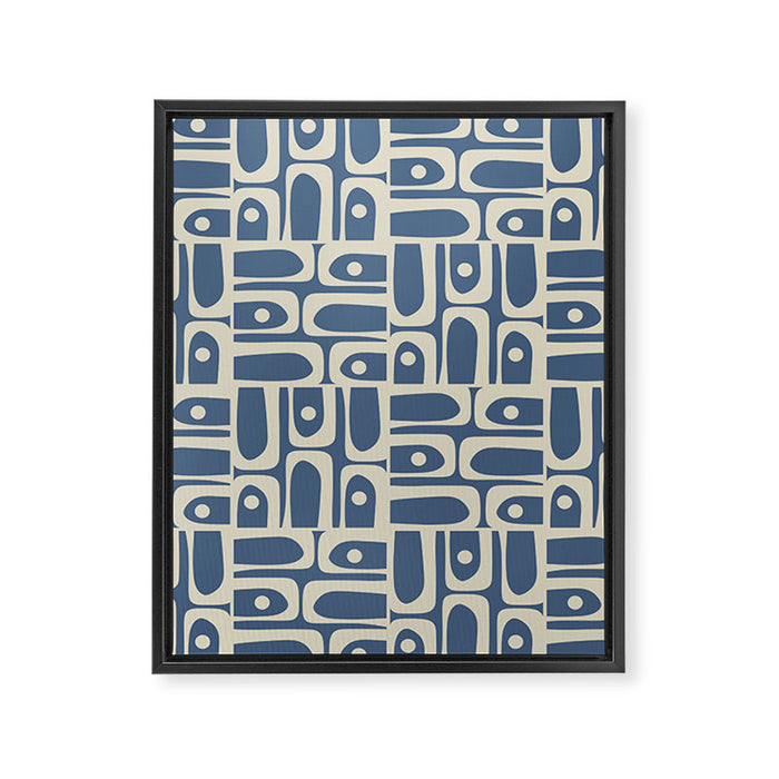 Mid Century Modern Geometric Abstract Piquet Multi Pattern in Blue Gray Beige Framed Canvas Print Gallery Image 1