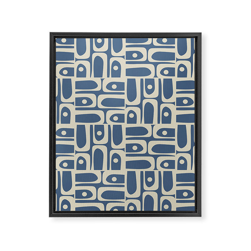Mid Century Modern Geometric Abstract Piquet Multi Pattern in Blue Gray Beige Framed Canvas Print Gallery Image 8