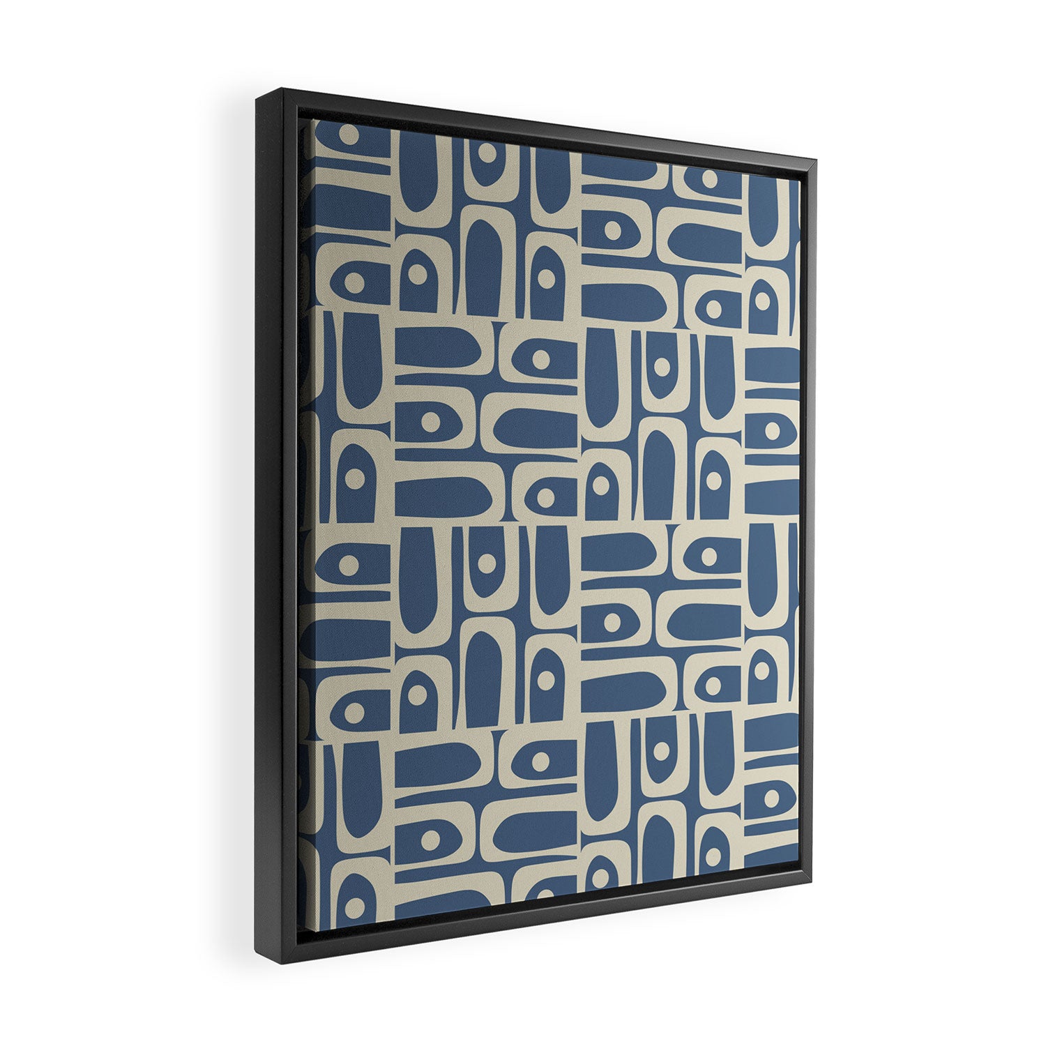 Mid Century Modern Geometric Abstract Piquet Multi Pattern in Blue Gray Beige Framed Canvas Print Gallery Image 2