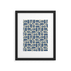Mid Century Modern Geometric Abstract Piquet Multi Pattern in Blue Gray Beige Framed Art Print Gallery Image 6