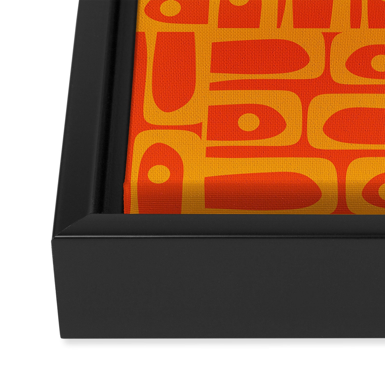 Mid Century Modern Geometric Abstract Piquet Pattern in Orange Yellow Framed Canvas Print Gallery Image 3