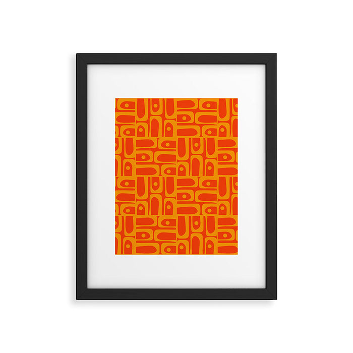 Mid Century Modern Geometric Abstract Piquet Pattern in Orange Yellow Framed Art Print Gallery Image 1