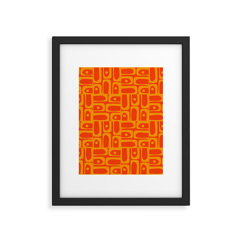 Mid Century Modern Geometric Abstract Piquet Pattern in Orange Yellow Framed Art Print Gallery Image 6