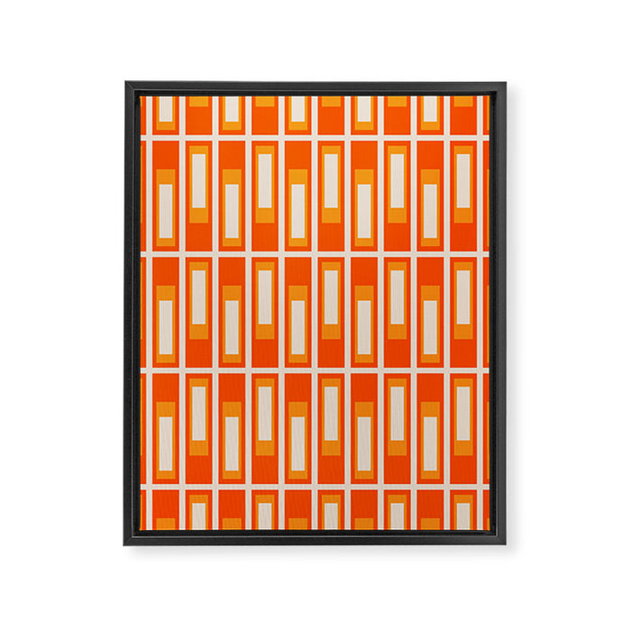 Mid Century Modern Geometric Lexington Ave Pattern in 70s Orange and Cream Beige Framed Canvas Print Gallery Image 1
