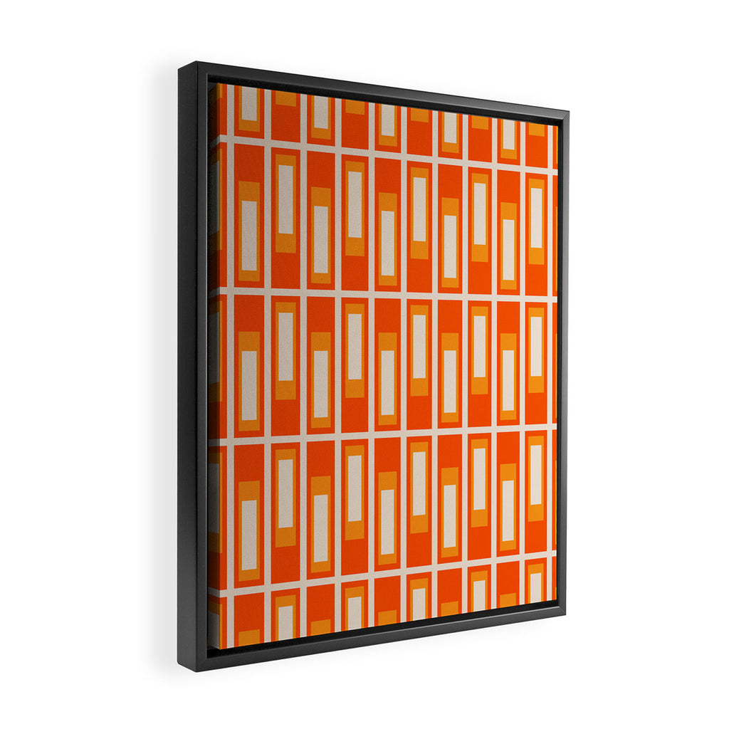 Mid Century Modern Geometric Lexington Ave Pattern in 70s Orange and Cream Beige Framed Canvas Print Gallery Image 2