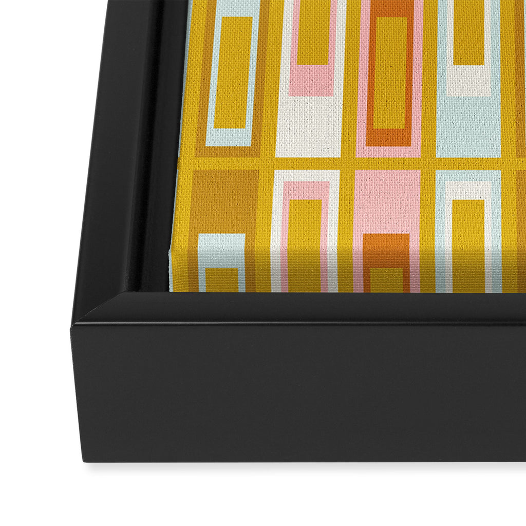 Mid Century Modern Geometric Lexington Ave Pattern in Mustard Pink Ice Blue Framed Canvas Print Gallery Image 3