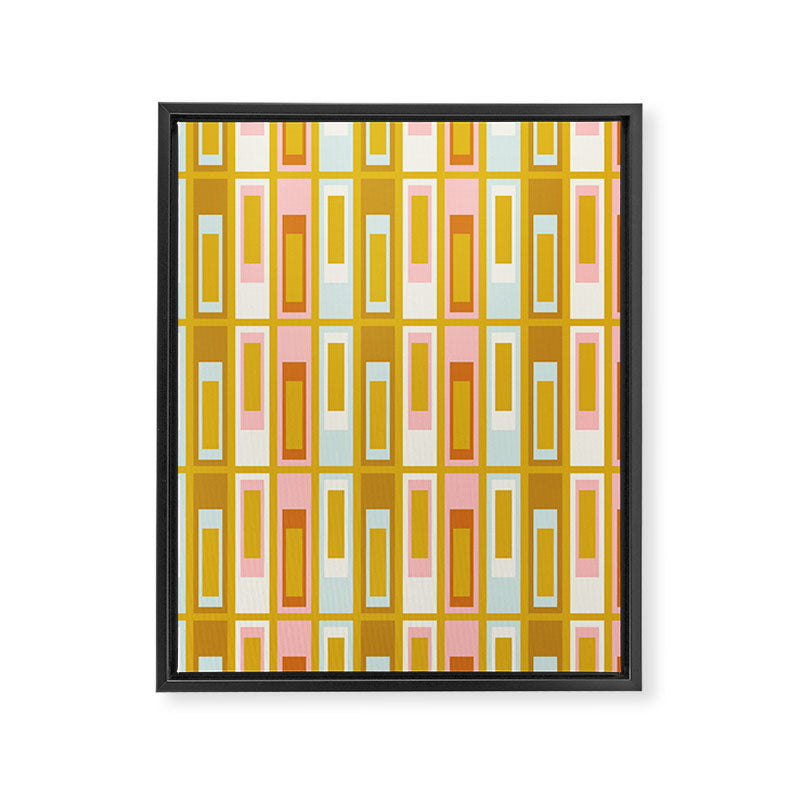 Mid Century Modern Geometric Lexington Ave Pattern in Mustard Pink Ice Blue Framed Canvas Print Gallery Image 8