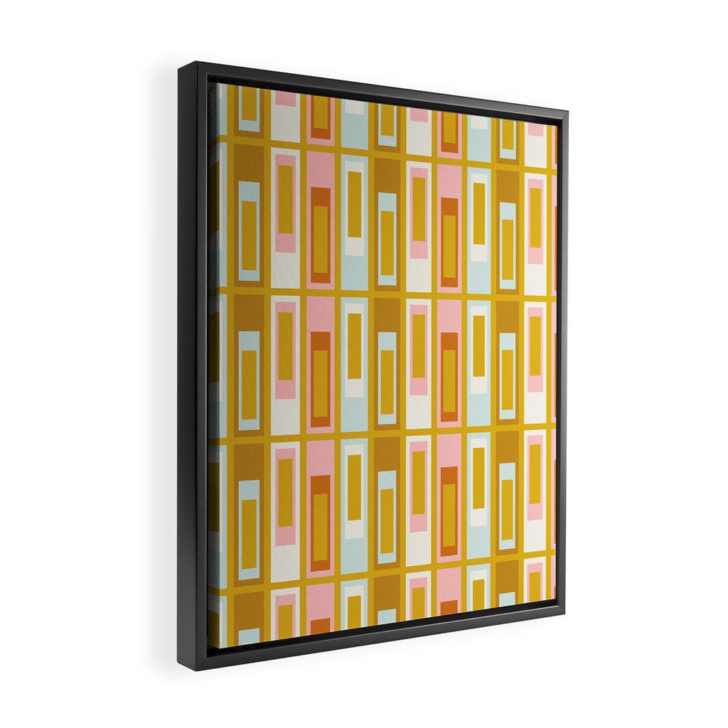 Mid Century Modern Geometric Lexington Ave Pattern in Mustard Pink Ice Blue Framed Canvas Print Gallery Image 2