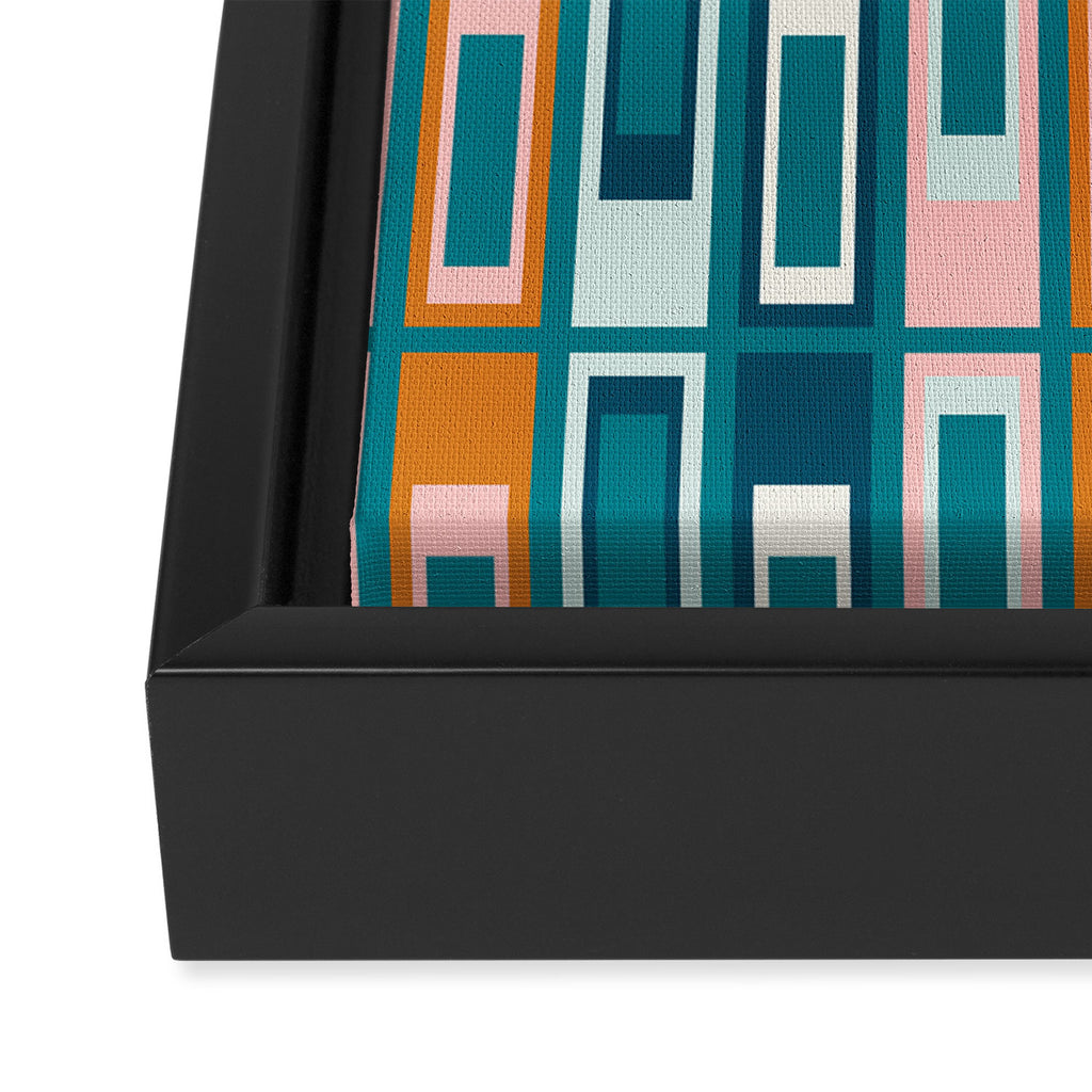 Mid Century Modern Geometric Lexington Ave Pattern in Teal Ochre Pink Framed Canvas Print Gallery Image 3