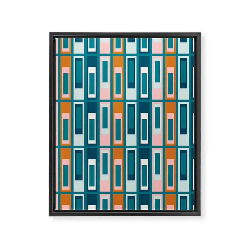 Mid Century Modern Geometric Lexington Ave Pattern in Teal Ochre Pink Framed Canvas Print Gallery Image 8