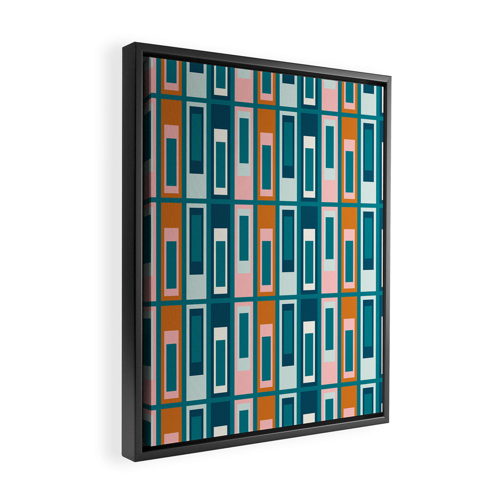 Mid Century Modern Geometric Lexington Ave Pattern in Teal Ochre Pink Framed Canvas Print Gallery Image 2