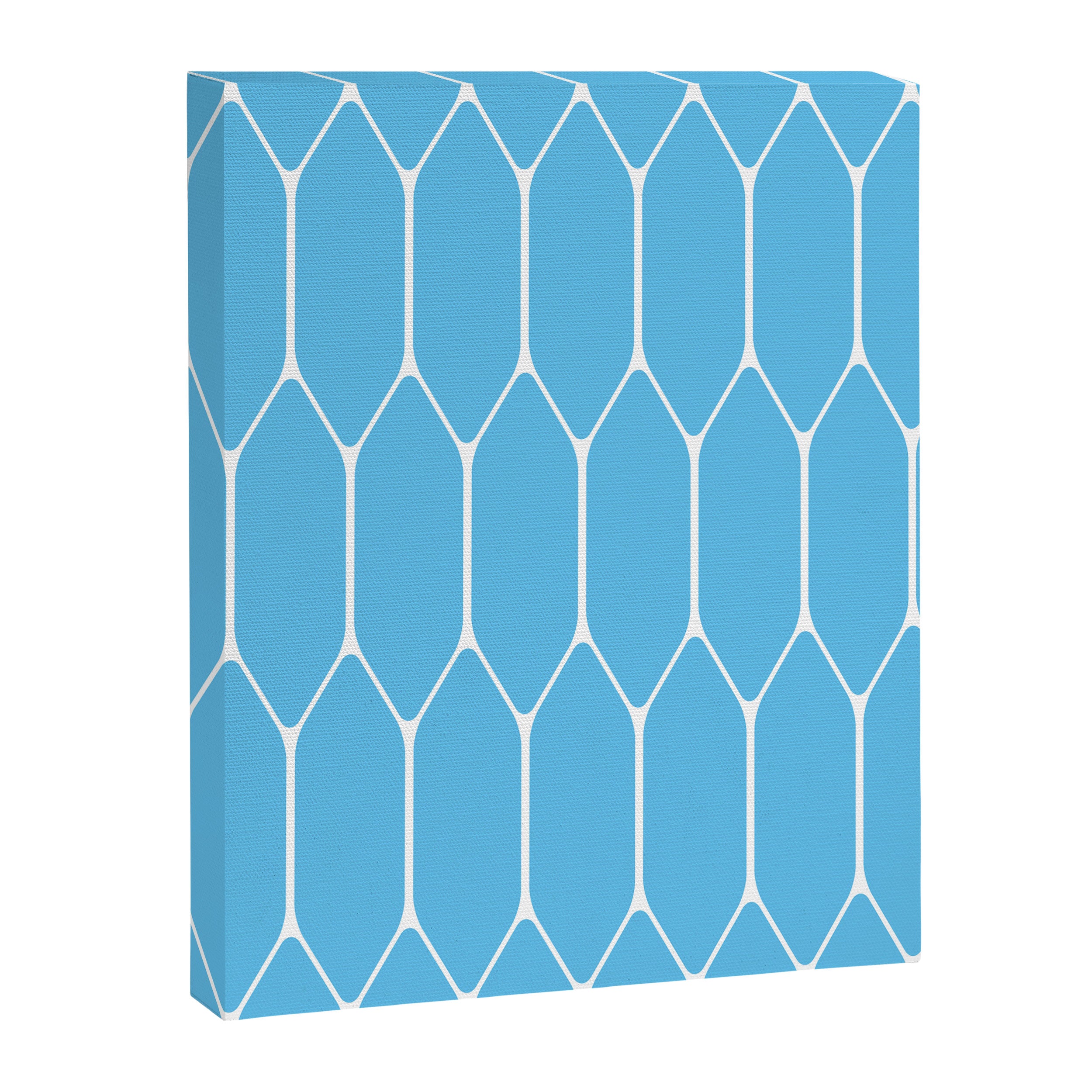 Mid Century Modern Geometric Long Honeycomb Pattern in Blue and White Canvas Print Gallery Image 8