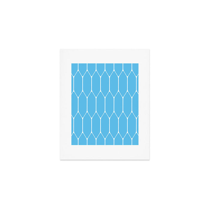 Mid Century Modern Geometric Long Honeycomb Pattern in Blue and White Art Print Gallery Image 1