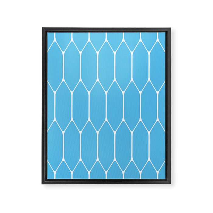 Mid Century Modern Geometric Long Honeycomb Pattern in Blue and White Framed Canvas Print Gallery Image 1