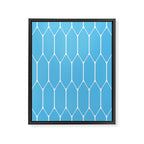 Mid Century Modern Geometric Long Honeycomb Pattern in Blue and White Framed Canvas Print Gallery Image 8