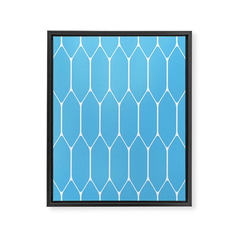 Mid Century Modern Geometric Long Honeycomb Pattern in Blue and White Framed Canvas Print Gallery Image 8
