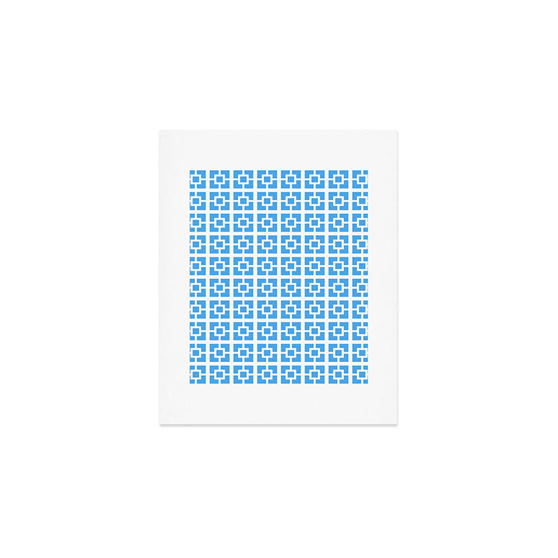 Mid Century Modern Geometric Minimalist Breeze Block Pattern in Blue and White Art Print Gallery Image 1